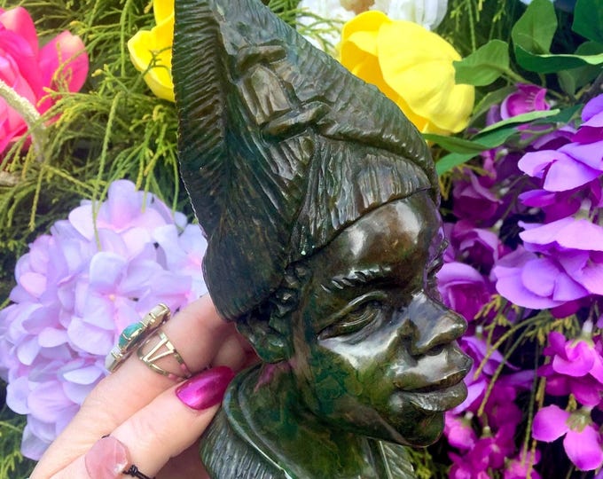 Verdite African Shona Tribe "Zulu Princess" Crystal ~ 2 Lb 13 oz ~ 7" Tall ~ Hand Carved Bust from Zimbabwe ~ Museum Quality Display, Rare ~