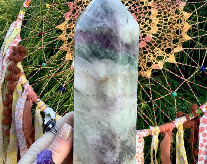 Rainbow Fluorite Crystal Generator ~ Large 3 lb. ~ 8" Tall Tower ~ Lavender, Purple, White Swirling Colors ~ Fast & Free Shipping From U.S.A