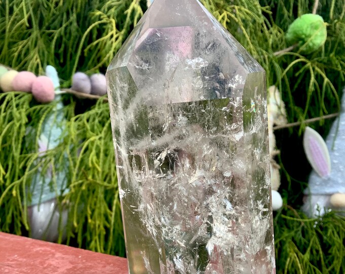 Ultra Clear Quartz Crystal Generator ~ 15 oz.~ 5" Tall ~ Sparkling Silver Flash Inclusions ~ Incredible Transparency ~ Beautiful Display