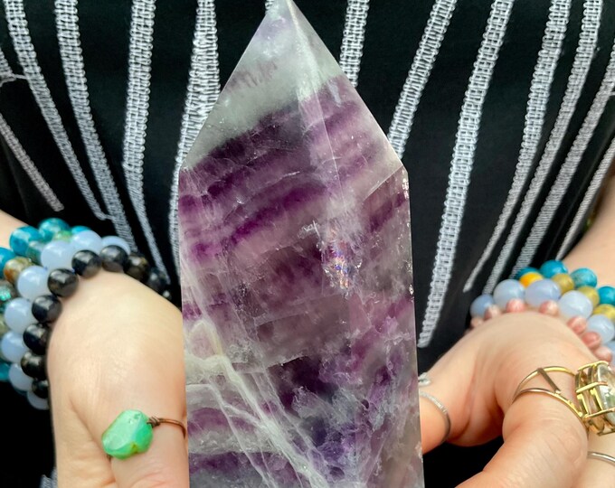 Rainbow Fluorite Crystal Generator ~ 1 lb. 8 oz. ~ 5 1/2" Tall Tower ~ Swirling Purple Colors ~ Reiki Altar Meditation ~ Fast Free Shipping
