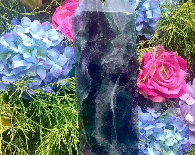 Rainbow Fluorite Crystal Twin Flame Generator ~ Large 3 lb. 4 oz. ~ 10" Tall Tower ~ Swirling Colors ~ Stunning Display ~ Fast Free Shipping