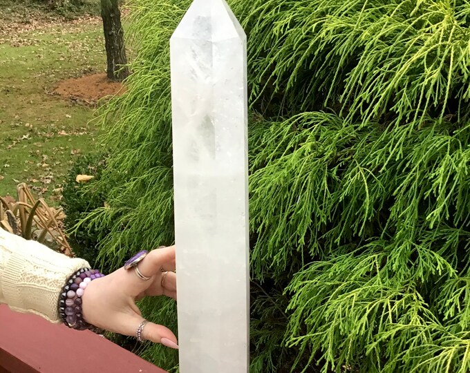 Clear Quartz Crystal Generator ~ Large 6 Lb. 8 oz. ~ 17" Tall Tower ~ White Clouds ~ Big Sparkling Silver Rainbow Inclusions ~ Fast Shipping
