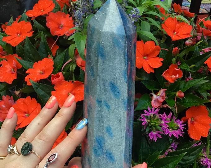 K2 Azurite In Granite Crystal Generator ~ Large 2 Lb. ~ 7" Tall Tower ~ Sparkling Indigo Blue Colors ~ Rare Specimen ~ Fast & Free Shipping