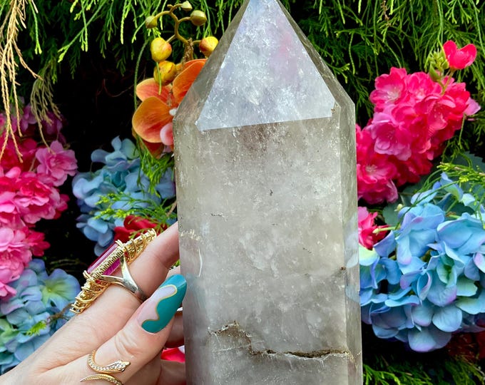 Citrine Crystal Generator ~ Large 4 lb. ~ 9" Tall Tower ~ White Ghost Cloud Inclusions ~ Rainbows & Smokey Inclusions ~ Free Shipping, USA