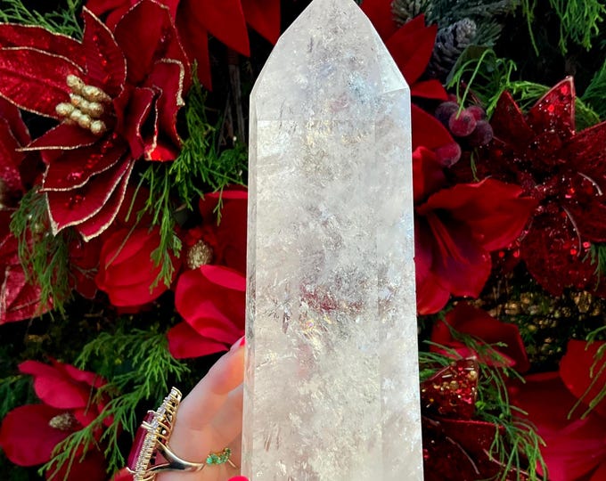 Clear Quartz Crystal Generator ~ 3 Lb. 9 oz. ~ 10" Tall ~ Sparkling Silver & Rainbow Inclusions ~ Highest Quality ~ Fast and Free Shipping