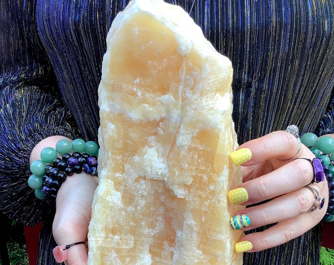 Orange Calcite Crystal ~ Large 7 Lb. 3 oz ~ 9" Tall ~ Colorful Unpolished Mineral Specimen ~ Fast & Free Shipping U.S.A. + Global Shipping ~