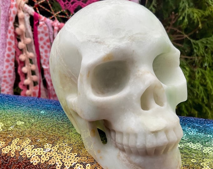 Amazonite Crystal Skull ~ 3 Lb. 8 oz. ~ 5" Long ~ One-of-a-Kind Green, White & Blue Colors ~ Expertly Hand Carved Sculpture