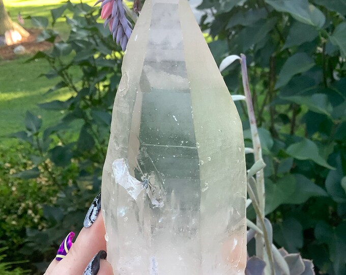 Frosted Lemurian Quartz Crystal ~ 9 oz. ~ 4" Long ~ Silver Flash and Rainbow Inclusions ~ Fast & Free Shipping ~ Free Gift Wrapping ~
