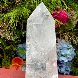 Clear Brazilian Quartz Crystal Generator: Silver Inclusions, Rainbows, 5&quot; Tower