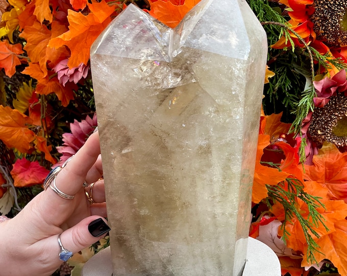 Citrine Crystal Twin Flame Generator ~ Large 7 Lb. 11 oz. ~ 10 Tall Double Point Tower ~ Free Standing Custom Display Stand, Ships From USA!