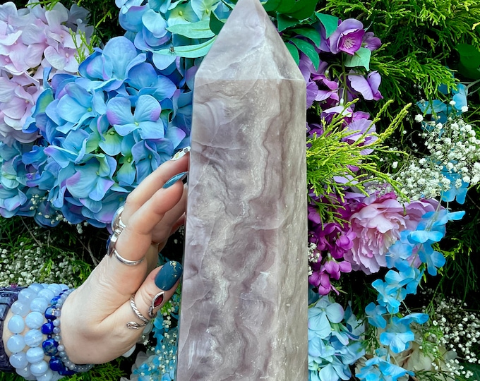 Lavender Fluorite Crystal Generator ~ Large 10 lb. 11 oz. ~ 13" Tall ~ Purple & White Swirling Colors ~ Home Decor ~ Fast, Free Shipping