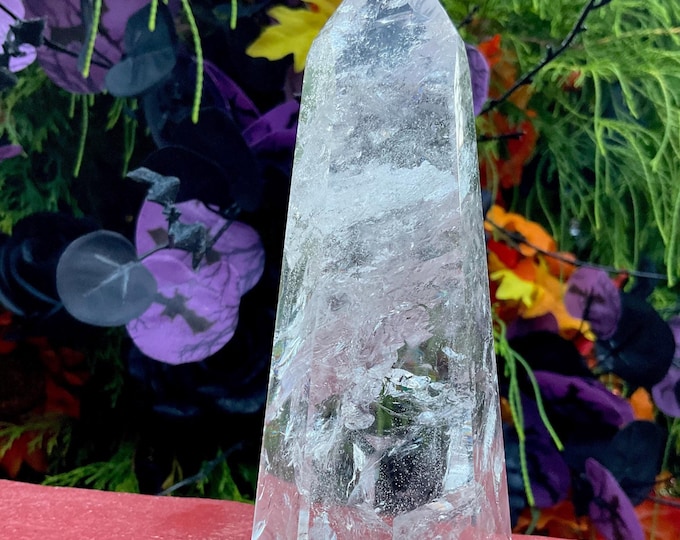 Clear Quartz Crystal Generator ~ 13 oz. ~ 5" Tall Tower ~ Gem Cut Polished Point ~ Colorful Rainbow Inclusions ~ Fast & Free Shipping