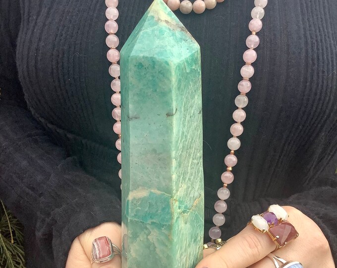 Amazonite Crystal Generator ~ Large 1 Lb. 11 oz. ~ 8" Tall ~ Natural Home Decor ~Throat Chakra ~ Fast & Free Shipping, USA + Global Shipping