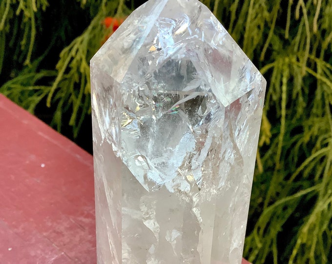 Clear Quartz Crystal Generator ~ 10 oz. ~ 4" Tall ~ Rainbow Inclusions ~ Transparent Beautiful Display ~ Fast & Free Shipping