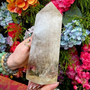 Clear Quartz Crystal Generator: 8&quot; Tower with Sparkling Inclusions