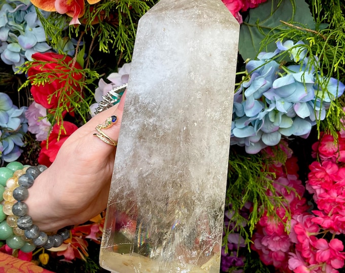 Clear Quartz Crystal Generator ~ Large 3 lb. 10 oz. ~ 8" Tall Tower ~ Sparkling Inclusions ~ White Clouds ~ Fast & Free Shipping + Gift Wrap