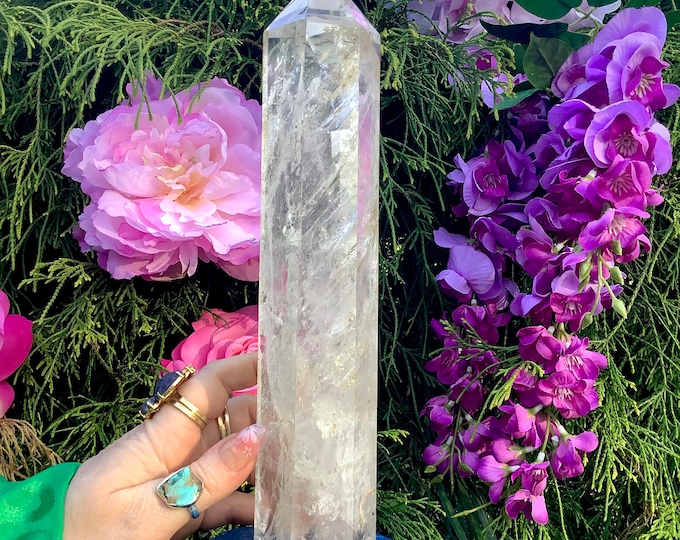 High Altitude Himalayan Clear Quartz Crystal Point ~ Large 2 Lb. 4 oz ~ 11" Tall ~ Free Standing Custom Display Stand ~ Fast & Free Shipping