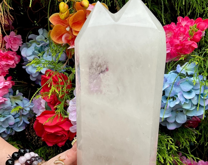 Clear Quartz Twin Flame Crystal Generator ~ Large 6 lb. 14. oz. ~ 10" Tall Tower ~ Beautiful Reiki, Altar, Display ~ Fast Shipping from USA
