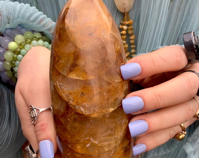 Golden Healer Quartz Free Form Crystal Pillar ~ Large 2 lb. 12 oz. ~ 6" Tall ~ Gold & Clear Colors ~ Altar, Reiki, Display ~ Fast Shipping