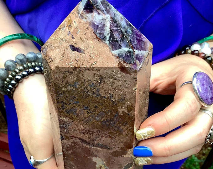 Amethyst Crystal Generator ~ Large 2 lb. 15 oz. ~ 8" Tall ~ Swirling Purple and Beige Colors ~ Free Standing ~ Fast Shipping, from USA ~