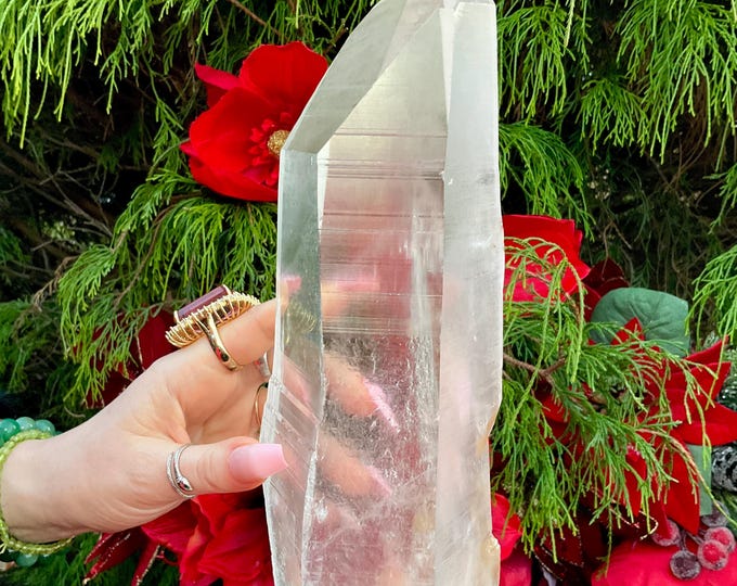 Frosted Brazilian/Lemurian Quartz Crystal ~ Large 5 Lb 4 oz. ~ 11" Long ~ Museum Quality ~ Amazing Striations, Colorful Sparkling Inclusions