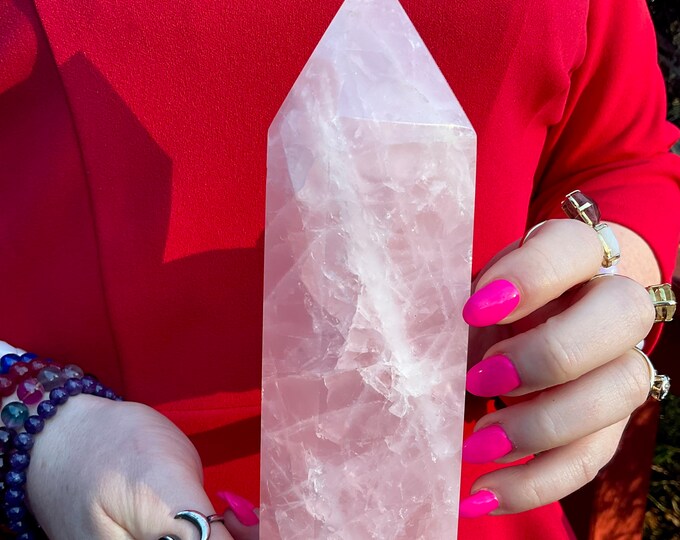 Rose Quartz Crystal Generator ~ 1 Lb. 11 oz. ~ 7" Tall ~ Swirling Pink & White Colors ~ Fast and Free Shipping, USA + Global Shipping ~