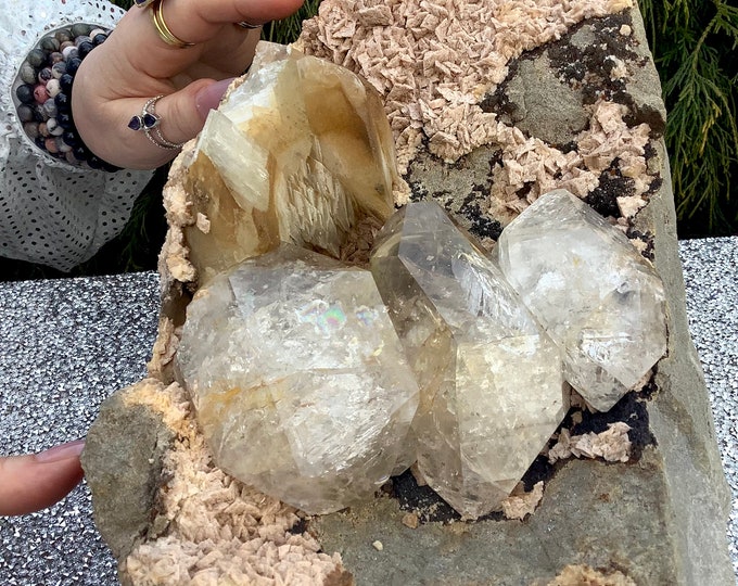 Herkimer Diamond Crystal Cluster ~ Large 19 Lb. 4 oz. ~ 9" Long ~ on Natural Matrix ~ Sparkling Inclusions ~ Mined in N.Y. ~ Ace of Diamonds