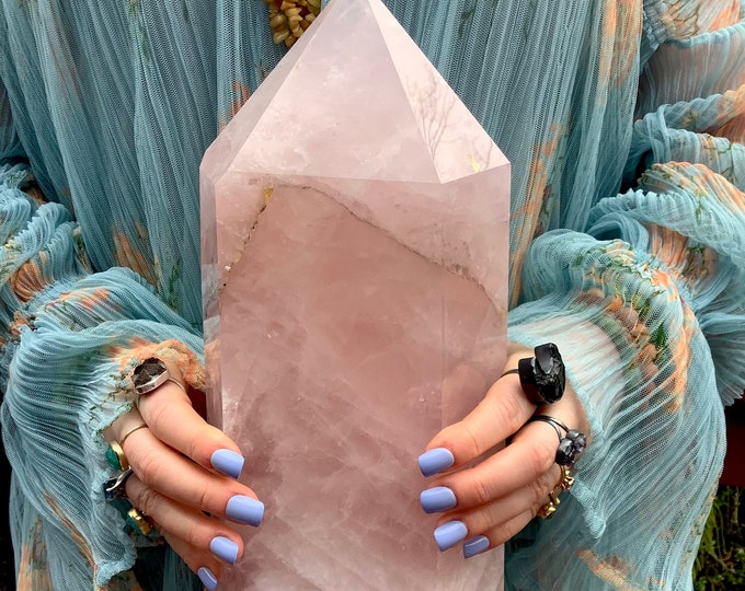 Rose Quartz Crystal Generator ~ Large 18 Lb. 6 oz. ~ 16" Tall ~ Pink Quartz Tower ~ Reiki, Feng Shui, Altar, Home Decor ~ Fast Free Shipping