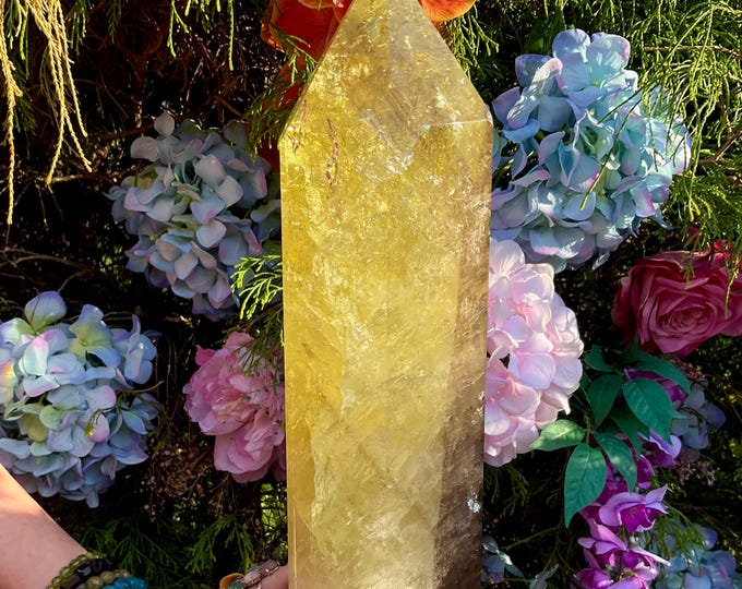 Citrine Crystal Generator ~ Large 16 Lb. 13 oz. ~ 16" Tall Tower ~ Massive Point ~ Smokey Quartz & Rainbow Inclusions ~ Fast, Free Shipping