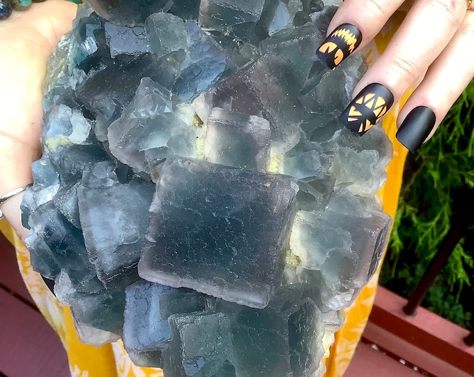 Blue Fluorite Crystal Cluster ~ Large 5 lb. 2 oz. ~ 8" Long ~ Sparkling Cubic Specimen ~ Amazing Ocean Blue Color ~ Fast Shipping from U.S.A