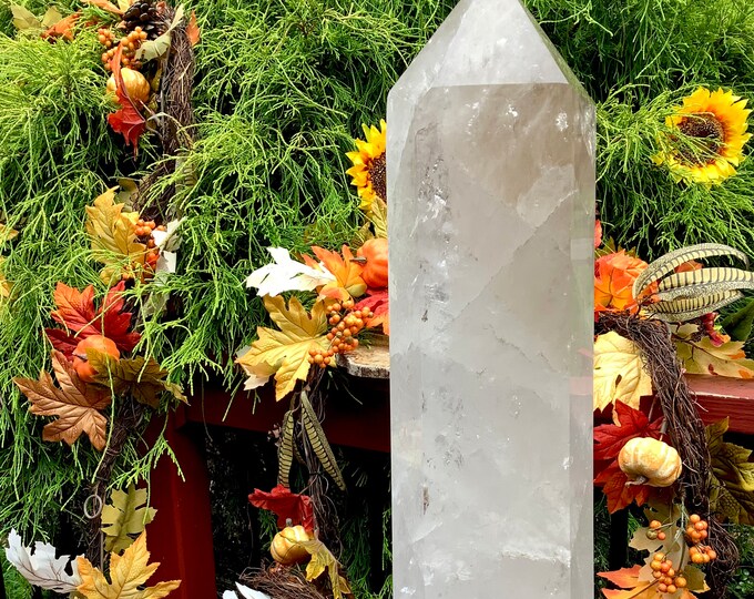Clear Quartz Crystal Generator ~ Large 25 Lb. ~ 22" Tall ~ Sparkling Ultra Crystal Tower ~ Big Reiki Display Tower ~ Fast & Free Shipping ~