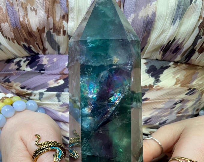 Rainbow Fluorite Crystal Generator ~ Large 1 Lb. ~ 5" Tall ~ Electric Glowing Blue & Purple Colors ~ Home Decor ~ Fast, Free Shipping, U.S.A
