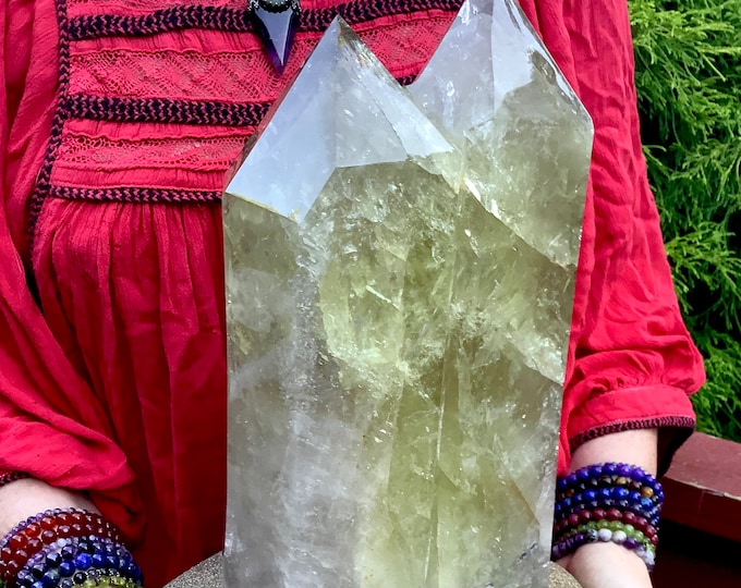 Citrine Twin Flame Crystal Generator ~ Large 23 Lb. ~ 13" Tall ~ Double Point ~ Free Standing ~ Custom Display Stand ~ Fast & Free Shipping