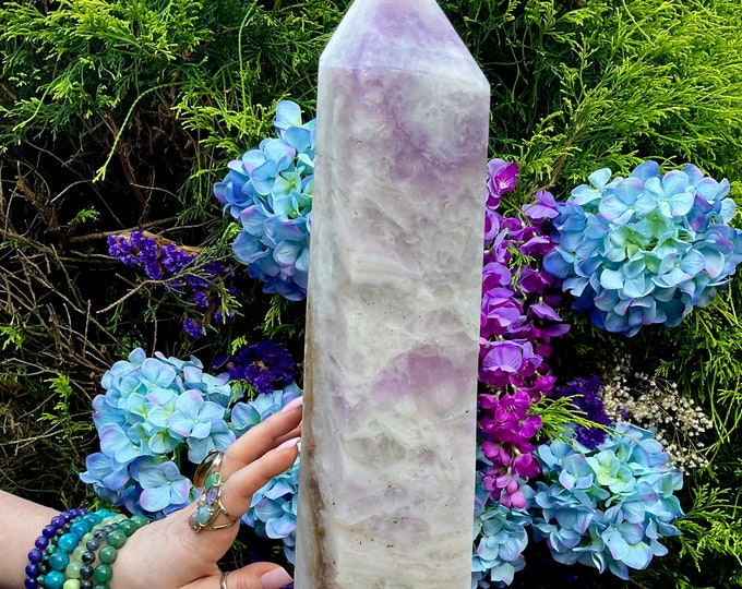 Huge Purple Fluorite Crystal Generator ~ 19 Lb. 13 oz. ~ 18" Tall ~ Golden Healer Inclusions ~ Swirling Pastel Colors ~ Fast & Free Shipping