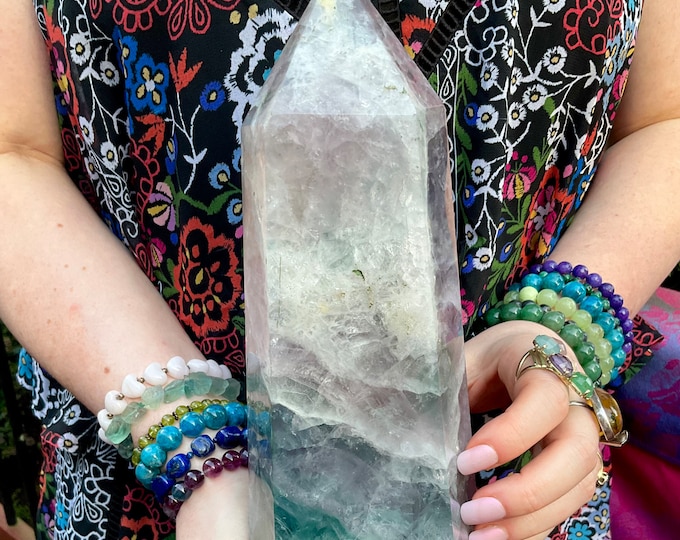 Rainbow Fluorite Crystal Generator ~ Large 8 Lb. 5 oz. ~ 11" Tall ~ Sparkling Purple, Green, Blue Colors ~ Fast and Free Shipping, U.S.A. ~
