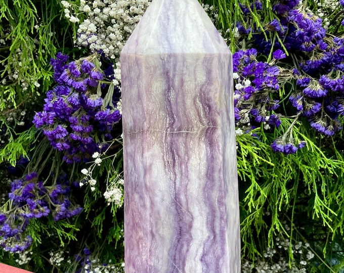 Large Lavender Fluorite Crystal Generator: Glittery Snow White & Purple, 12" Tall