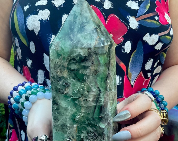 Rainbow Fluorite Crystal Generator ~ Large 5 Lb. ~ 8" Tall ~ Radiant Purple, Blue, Green Colors ~ Metaphysical Home Decor, Altar Display ~