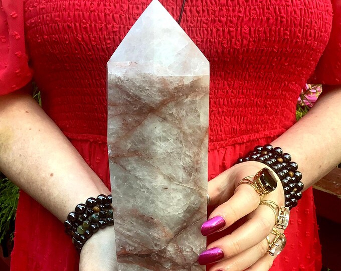 Red Phantom Quartz Crystal Generator ~ 5 Lb. 14 oz ~ 11" Tall ~ Root Chakra Healing Altar Display, Decor, Kundalini, Reiki ~ Free Shipping ~