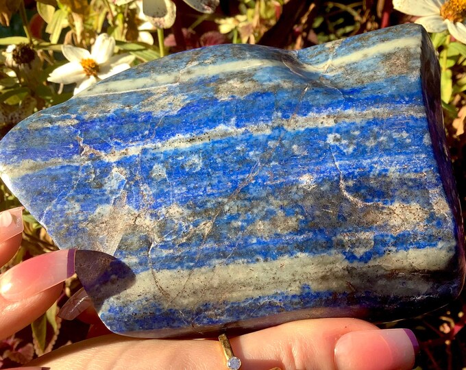 Lapis Lazuli Freeform Crystal ~ Large 1 Lb. 10 oz. ~ 5" Long ~ Sparkling Pyrite Inclusions ~ Indigo, Grey Colors ~ Third Eye Chakra Stone ~