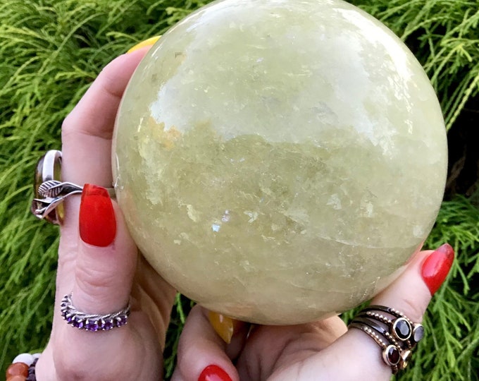 Citrine Crystal Ball ~ Large 4 lb. 4 oz. Sphere ~ 4" Wide Golden Yellow Quartz Sphere ~ Home Decor