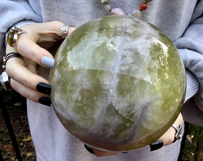 Natural Citrine Crystal Ball ~ Large 10 Lb. ~ 6" Wide ~ Golden Sunshine Yellow Sphere ~ Sparkling Phantom Prisms ~ Pyramid Stripe Inclusions