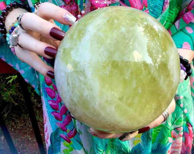 Citrine Crystal Ball ~ Large 9 lb. 14 oz. ~ 6" Wide ~ Big Sparkling Golden Yellow White Bands Quartz Sphere ~ Beautiful Reiki, Altar Display