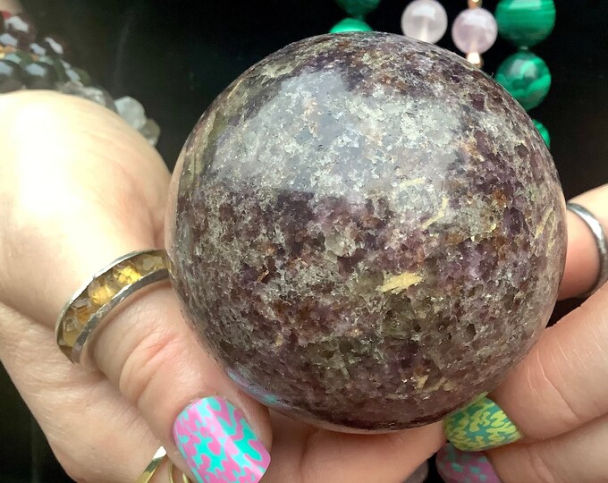 Sparkling Lepidolite Crystal Ball: Purple Reiki Altar Display (2" Wide)
