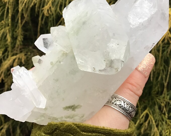 Himalayan Healing Clear Quartz Crystal Cluster ~ Large 1 Lb. 5 oz. ~ 5" Long ~ Ultra Sparkling, Translucent Long Points