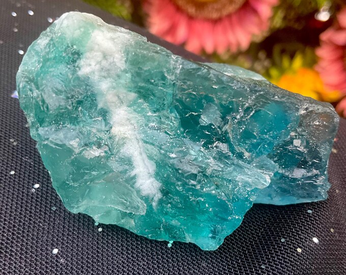 Blue Fluorite Crystal Cluster ~ 4 oz.  ~ 2 1/2" Long ~ Sparkling Mineral Matrix ~ Cubic Formation ~ Fast & Free Shipping ~ USA, TARIFF FREE