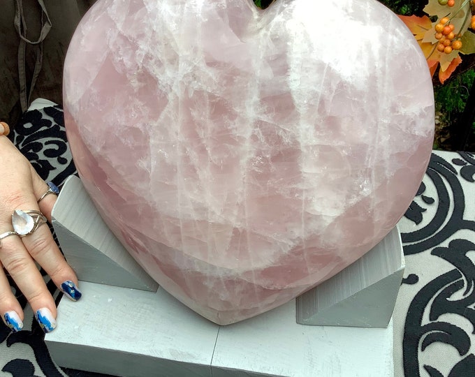 Rose Quartz Crystal Heart ~ Large 23 Lb. ~ 10" Wide Free Standing Custom Display Stand ~ Angelic Baby Pink ~ Perfect Gift ~ Free Shipping