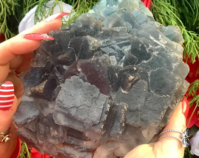 Blue Fluorite Crystal Cluster ~ Large 3 Lb. 3 oz. ~ 6" Long ~ Deep Ocean Blue Color ~ Sparkling Cubic Formations ~ Fast & Free Shipping, USA