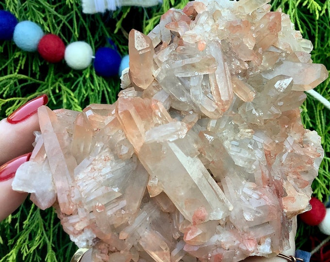 Red Quartz Crystal Cluster - Large 15 oz. ~ 4 1/2" Long ~ From Morocco ~ Root Chakra Crystal, Kundalini, Altar ~ Fast & Free Shipping, USA ~