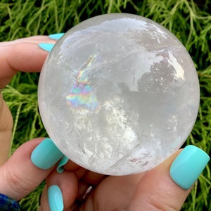 Clear Quartz Crystal Ball ~ Large 15 oz. ~ 2 1/2&quot; Wide ~ Sparkling Polished Sphere ~ Rainbow Inclusions ~ Fast & Free Shipping, U.S.A. ~