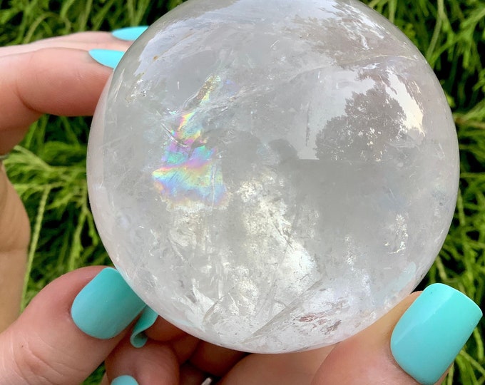 Clear Quartz Crystal Ball ~ Large 15 oz. ~ 2 1/2" Wide ~ Sparkling Polished Sphere ~ Rainbow Inclusions ~ Fast & Free Shipping, U.S.A. ~